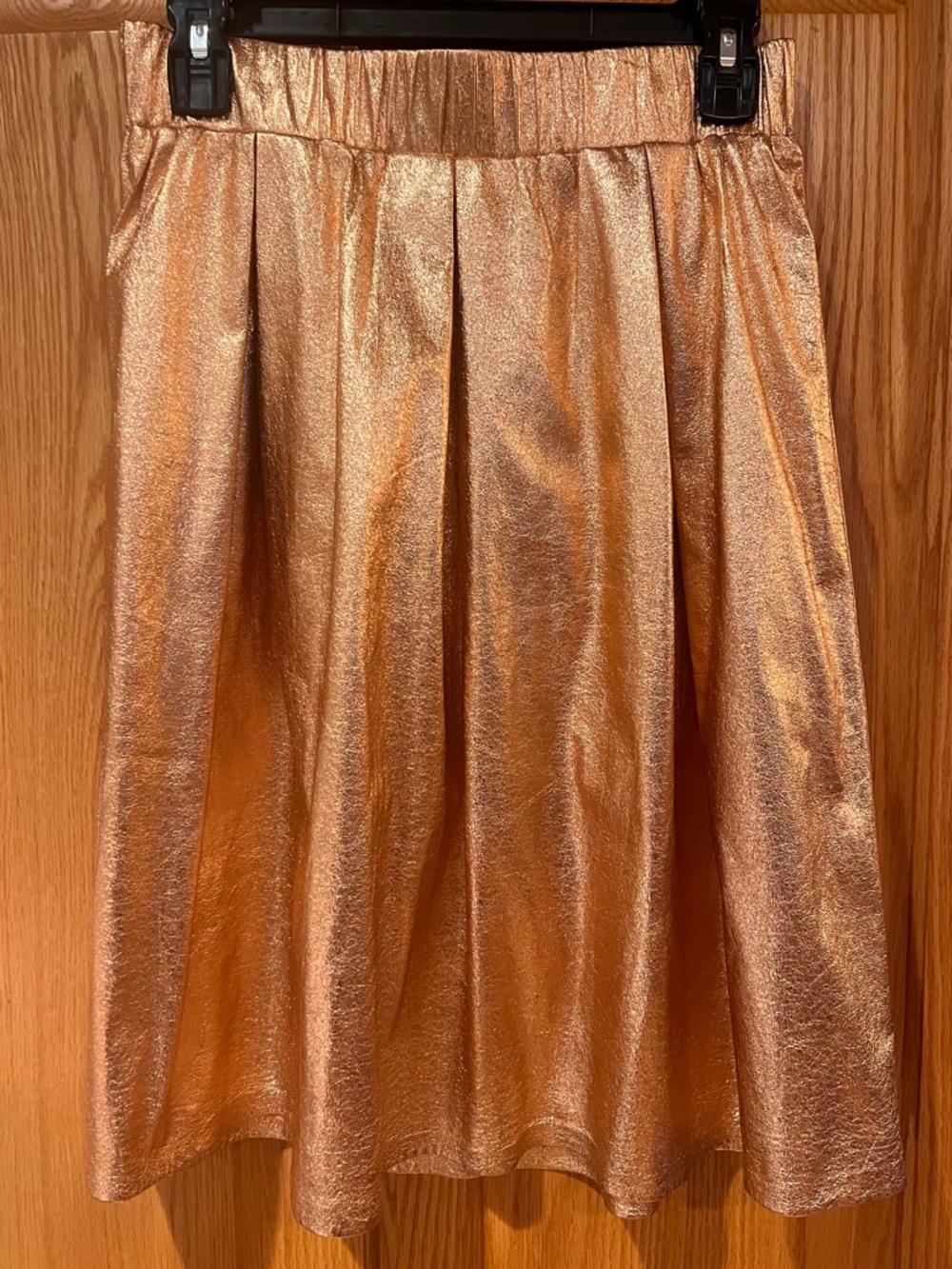 Anthropologie Moulinette Soeurs Metallic Rose Gold Pleated A-Line Skirt Sz Small